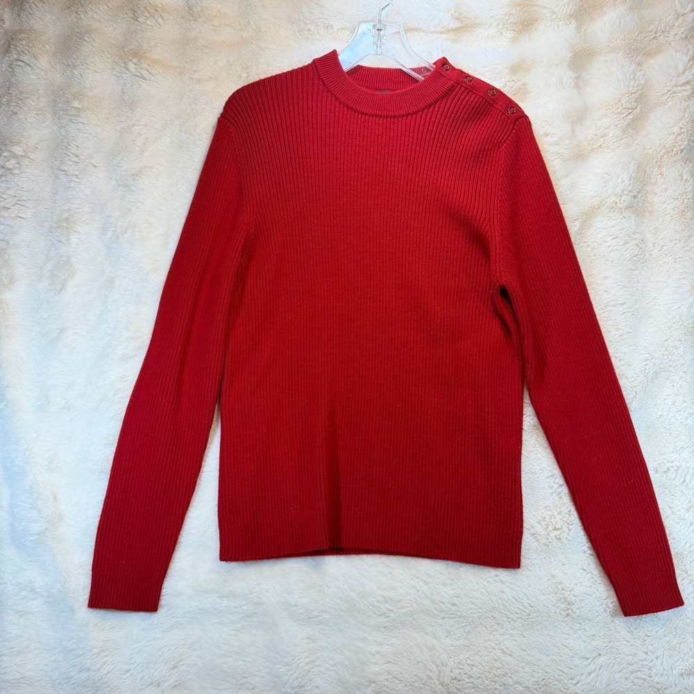 Lauren Ralph Lauren Mens Red Ribbed‎ Mock Neck Button Shoulder Sweater Size M - Picture 2 of 8